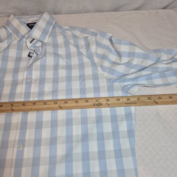 Mizzen Main Shirt Mens Size S White Blue Trim Fit Leward Plaid Stretch (9) - Picture 4 of 10